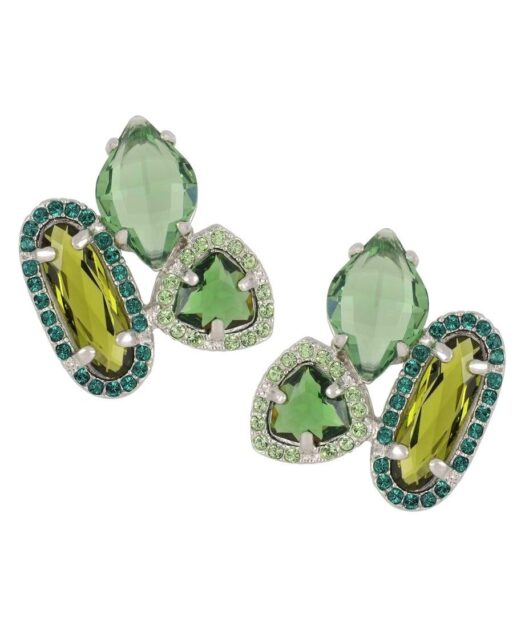 Pendientes triples Swarovski Elements verdes de plata de ley rodinada