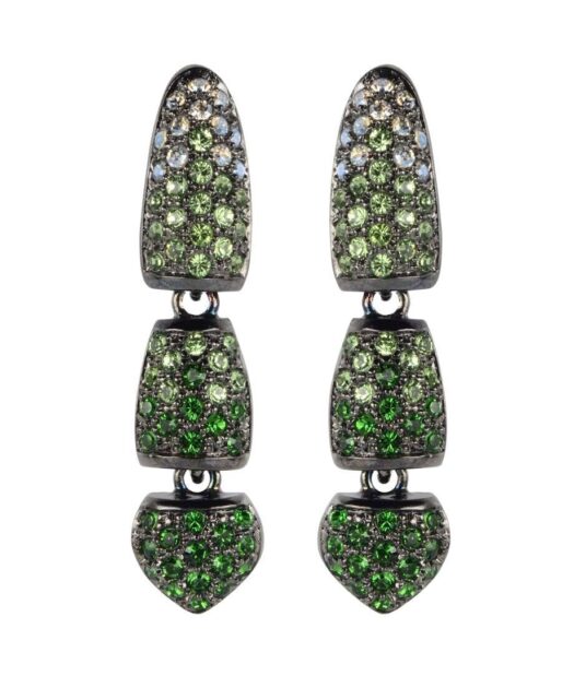 Pendientes verdes acabado rutenio de plata con cristales Swarovski