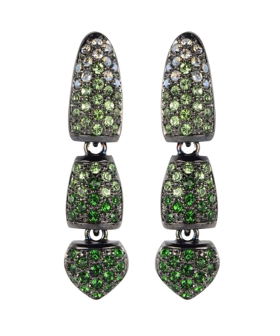 Pendientes verdes acabado rutenio de plata con cristales Swarovski Pendientes verdes acabado rutenio de plata con cristales Swarovski