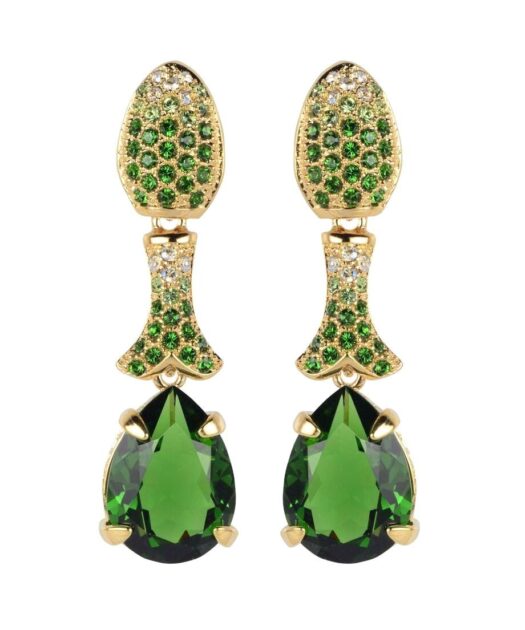 Pendientes verdes bañados en oro de plata de ley con cristales Swarovski