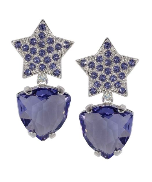 Pendientes violetas con una estrella de plata de ley con Swarovski Elements