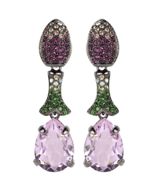 Pendientes violetas, verdes y malvas de plata bañada en rutenio con Swarovski