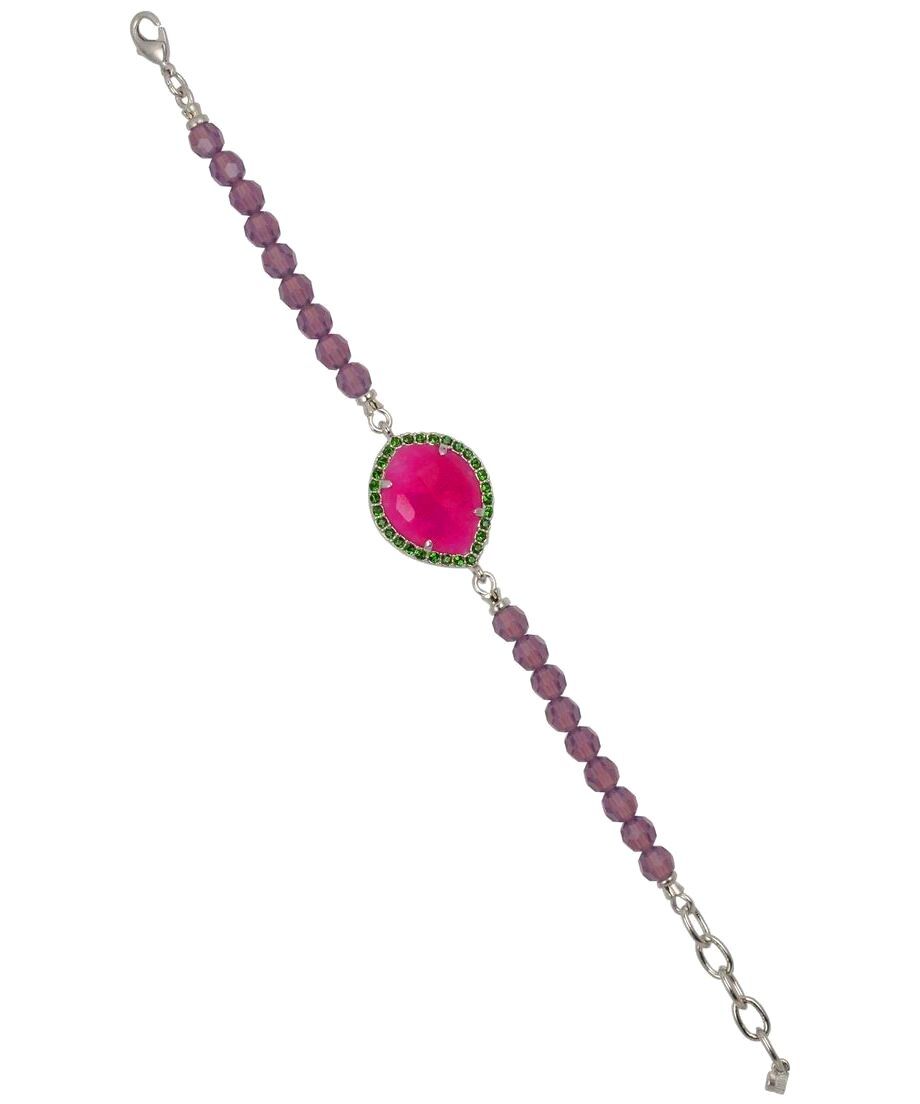 Pulsera Alegría con Swarovski Elements en tonos violetas, fucsias y verdes de plata bañada en rodio