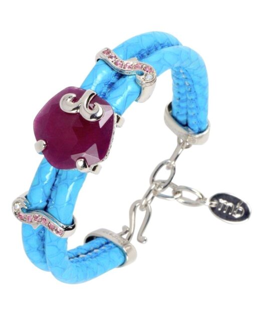 Pulsera azul con piedra morada de plata de primera ley