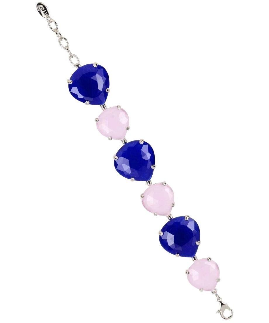 Pulsera azul y rosa palo de plata de primera ley