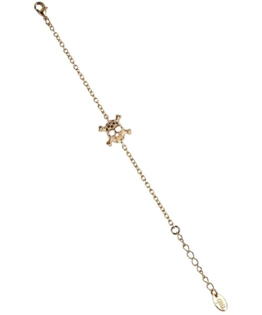 Pulsera cadena calavera de plata de ley con baño de oro amarillo