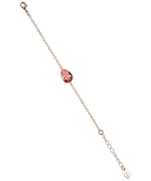 Pulsera cadena rosa de plata de ley con un cristal Swarovski