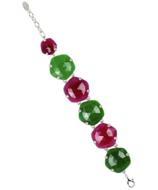 Pulsera con piedras verdes y moradas de plata rodinada