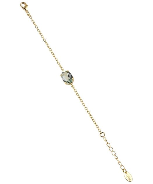 Pulsera de cadena con fetiche verde Swarovski de plata de ley