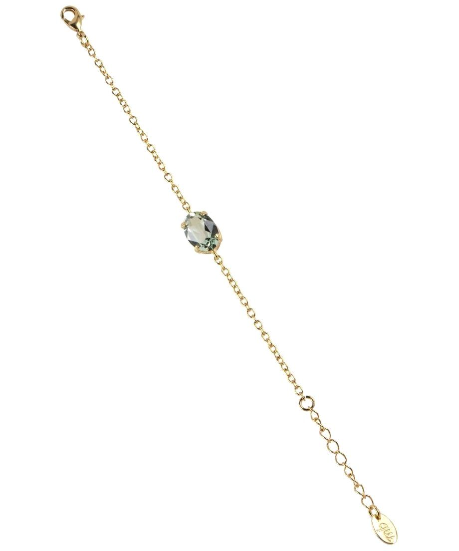 Pulsera de cadena con fetiche verde Swarovski de plata de ley
