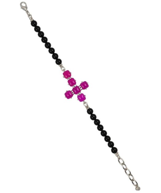Pulsera Alegría en forma de cruz con Swarovski Elements fucsias y negros de plata bañada en rodio de Máximo Betro