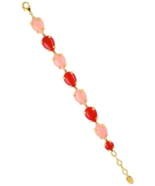 Pulsera lágrimas de coral rojas y rosas en plata bañada en oro