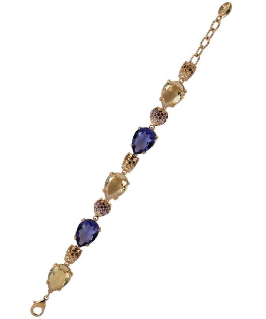 Pulsera marrón y violeta de plata bañada en oro amarillo