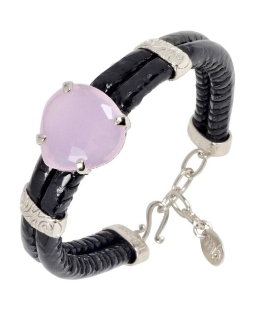 Pulsera negra con un piedra natural de color rosa
