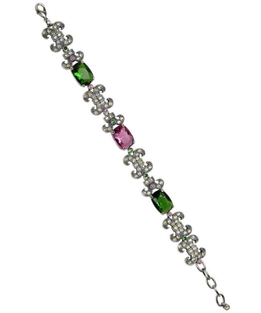 Pulsera novia verde y fucsia de plata de ley con Swarovski Elements