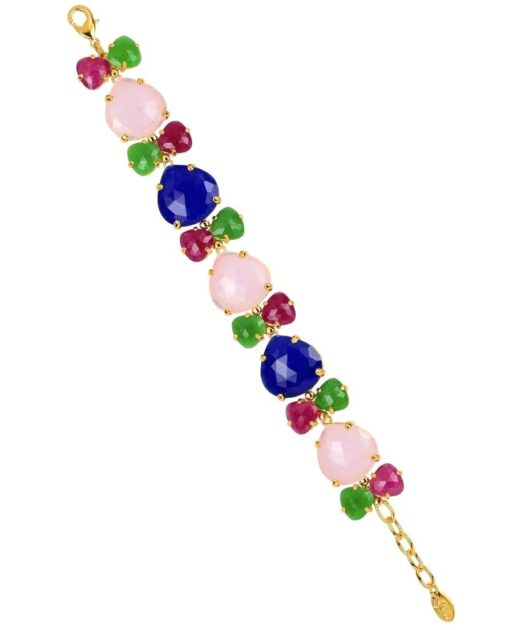 Pulsera oro amarillo con piedra multicolor naturales, fabricada en plata