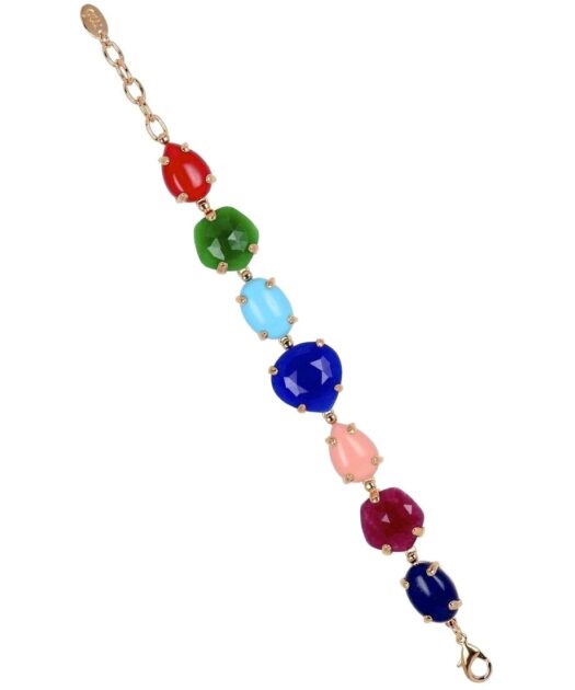 Pulsera oro rosa con piedras naturales de plata de primera ley