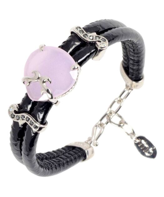 Pulsera piedra rosa de plata de primera ley rodinada