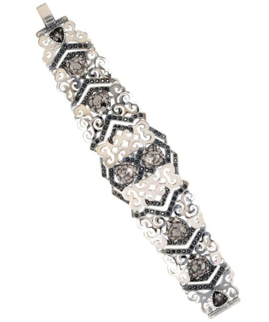 Pulsera plata con cristales negros Swarovski y acabado rodinado