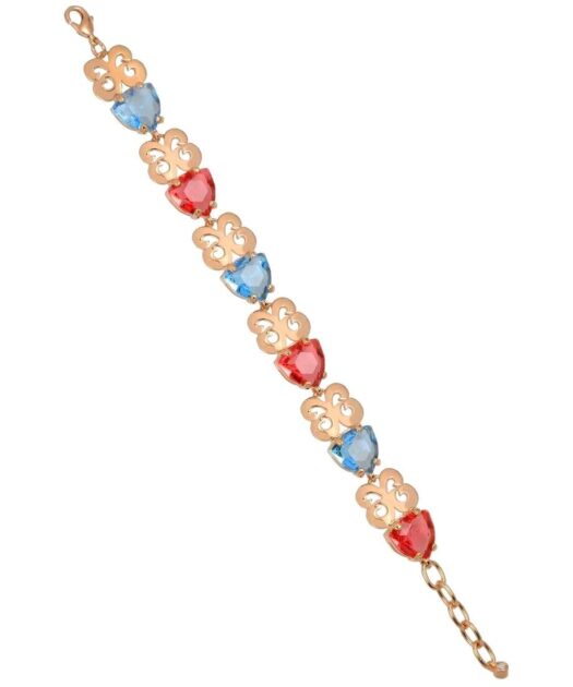 Pulsera plata rosa y azul con cristales Swarovski y baño de oro rosa