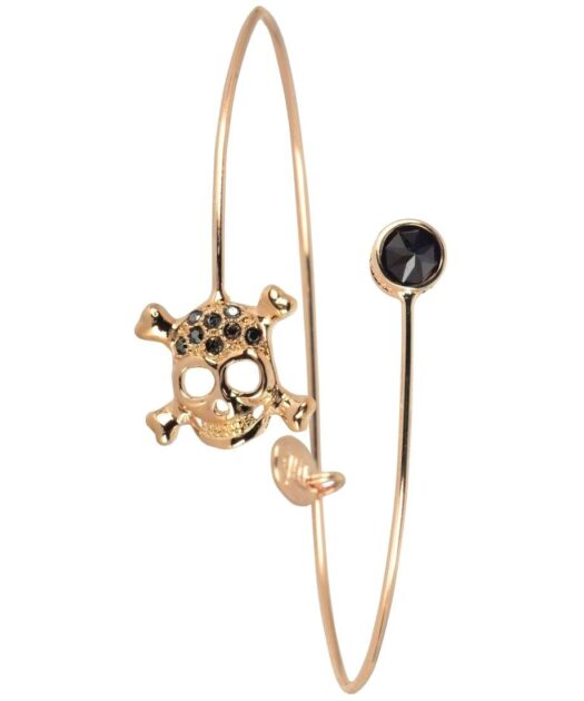 Pulsera rígida calavera de plata de ley con un baño de oro amarillo