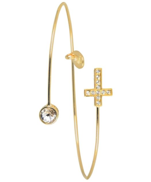 Pulsera rígida cruz de plata de ley con baño de oro amarillo