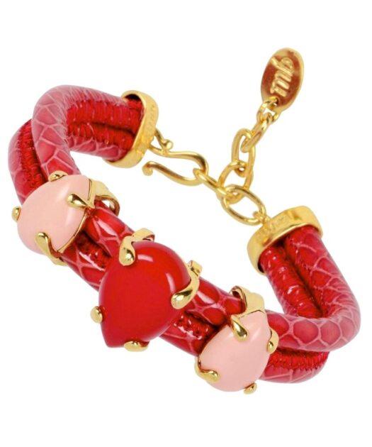 Pulsera roja con corales de plata bañada en oro amarillo