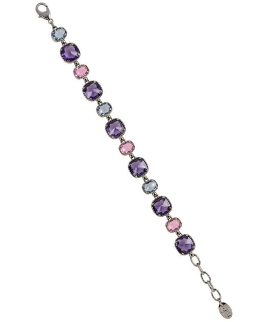 Pulsera Swarovski Elements morados y azules de plata bañada en rutenio