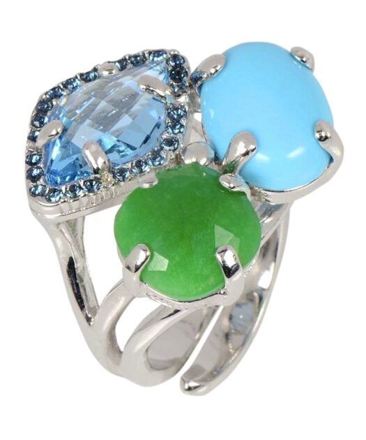 Sortija con piedra natural y Swarovski Elements de plata de ley rodinada