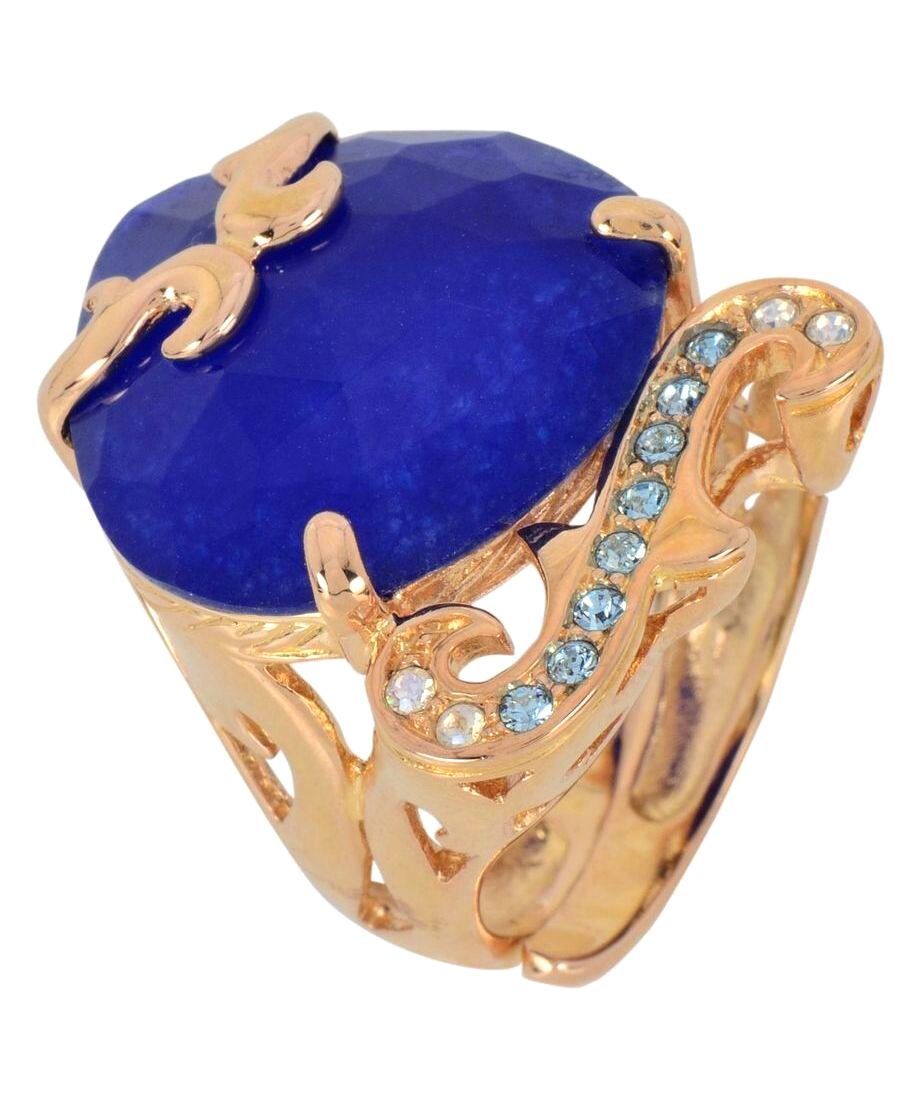 Sortija oro rosa con piedra azul de plata de ley