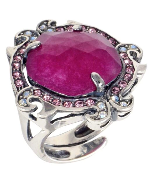 Sortija plata morada con una piedra natural facetada