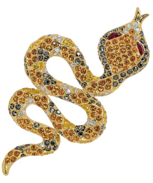 Broche Culebra de plata y cristales de Swarovski en diversos tonos de la colección exclusiva de Máximo Betro. Joyería Turón, tienda online.