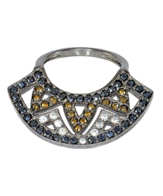 Anillo abanico plata rodinada con Swarovski Elements de colores