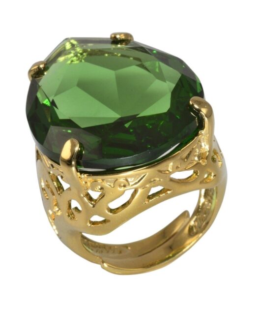 Anillo color verde de plata de primera ley bañada en oro amarillo