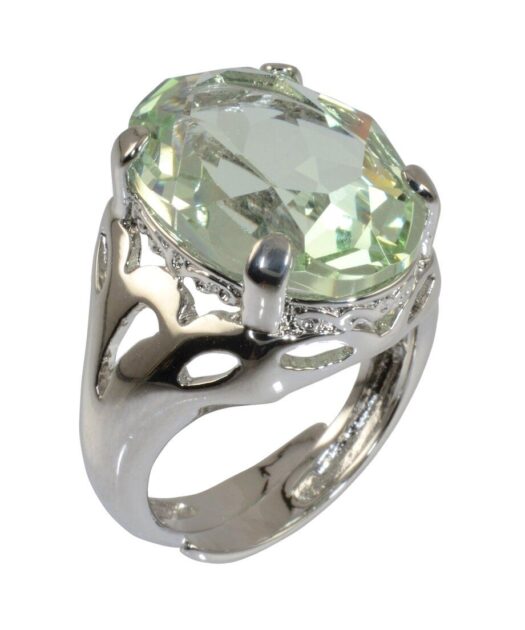 Anillo color verde agua de plata de ley con un baño de rodio