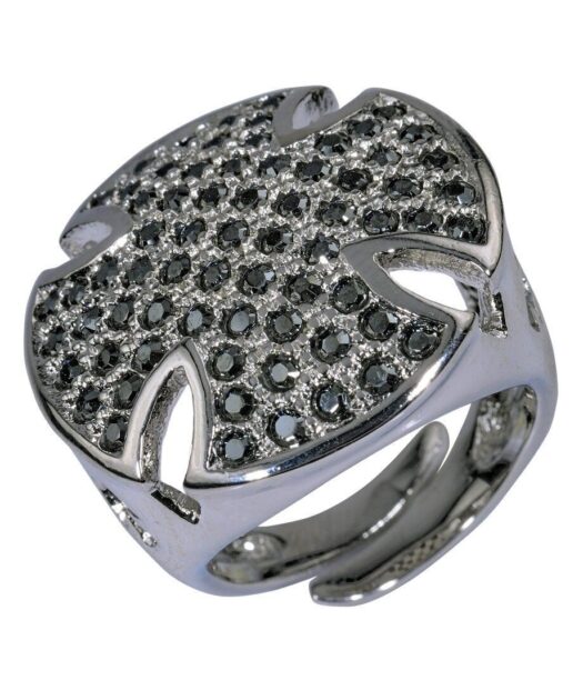 Anillo cruz Swarovski con cristales de color negro