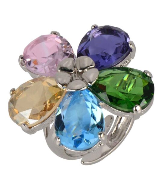 Anillo de colores con cinco cristales Swarovski fabricado en plata de ley
