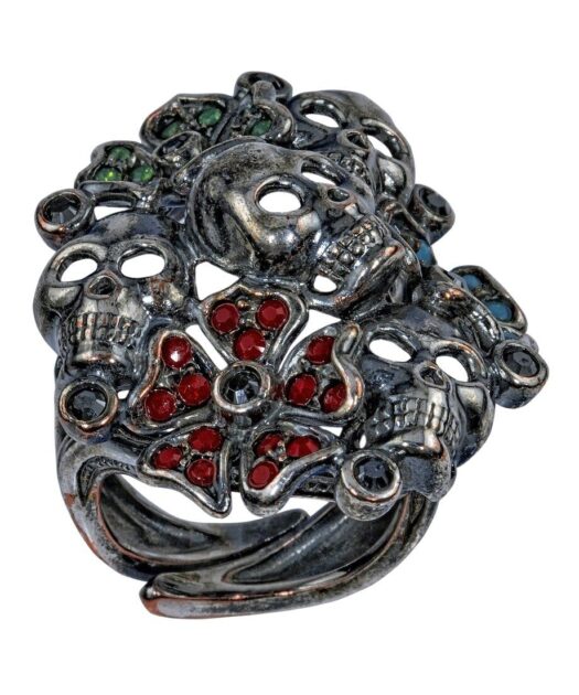 Anillo de flores y calaveras fabricado en plata de ley con Swarovski
