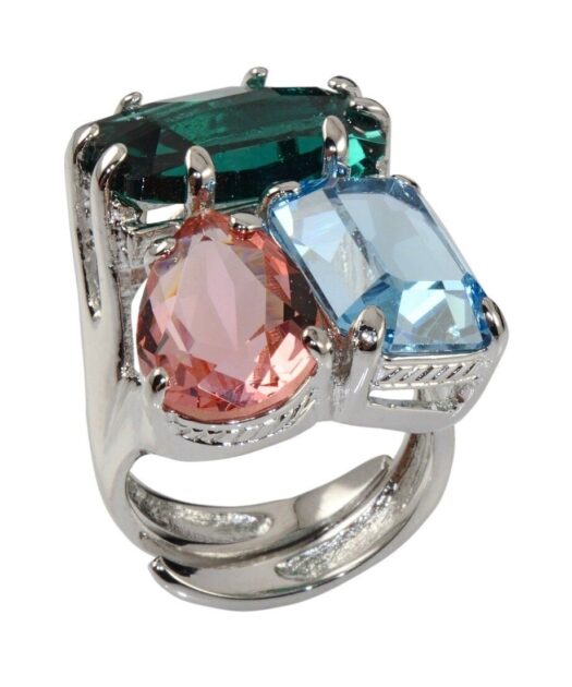 Anillo de tres colores de plata rodinada con cristales Swarovski