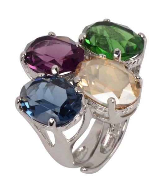 Anillo con cuatro cristales Swarovski multicolor de plata de primera ley bañada en rodio