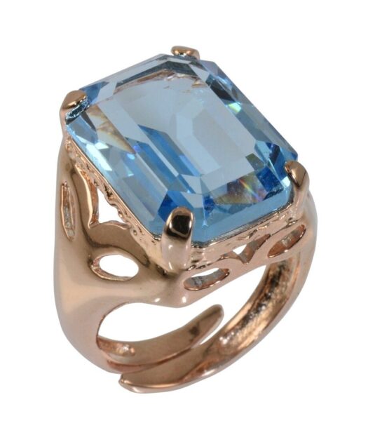 Anillo rosa y azul de plata de primera ley con baño de oro
