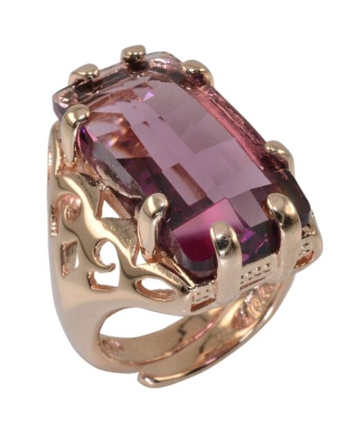 Anillo rosa y morado fabricado en plata de ley con baño de oro 18 K