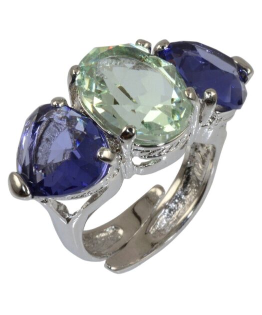 Anillo verde y violeta de plata de ley con baño de rodio y Swarovski