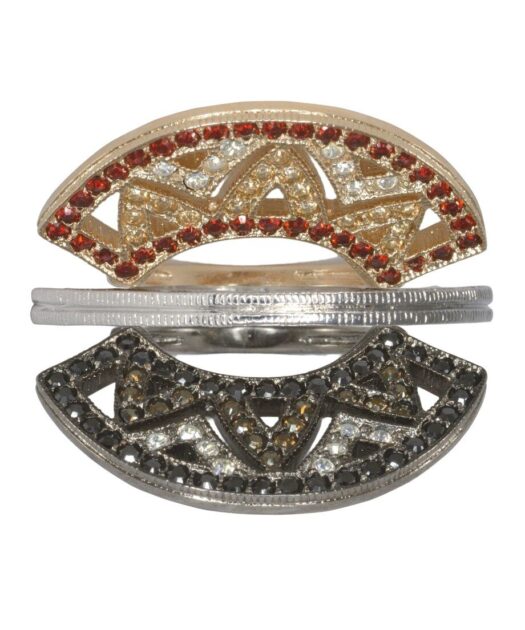 Anillos con forma de abanico de plata bañados en oro y rodio