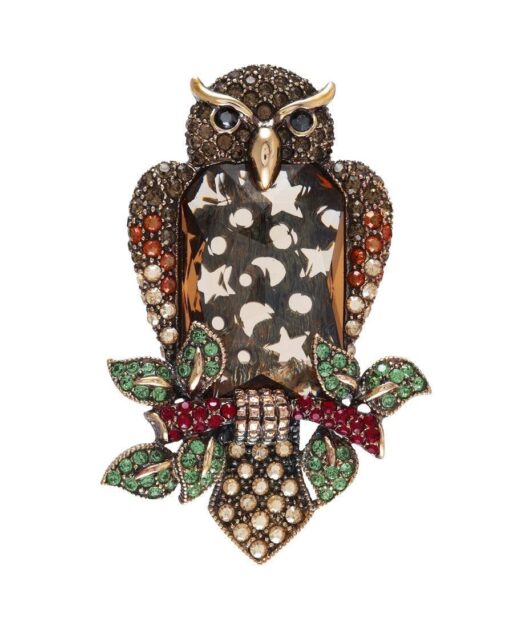 Broche Buho Marrón de plata y cristales de Swarovski en diversos tonos de la colección exclusiva de Máximo Betro.