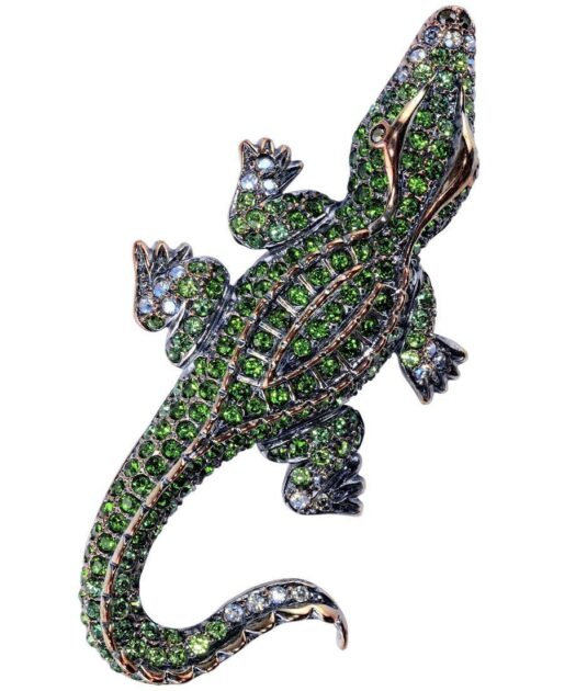 Broche Cocodrilo de plata y cristales de Swarovski en tonos verdes de la colección exclusiva de Máximo Betro. Joyería Turón, tienda online.