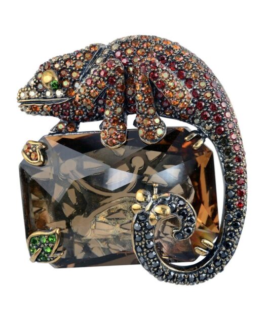 Broche Camaleón Marrón de plata y cristales de Swarovski en diversos tonos de la colección exclusiva de Máximo Betro. Joyería Turón, tienda online.