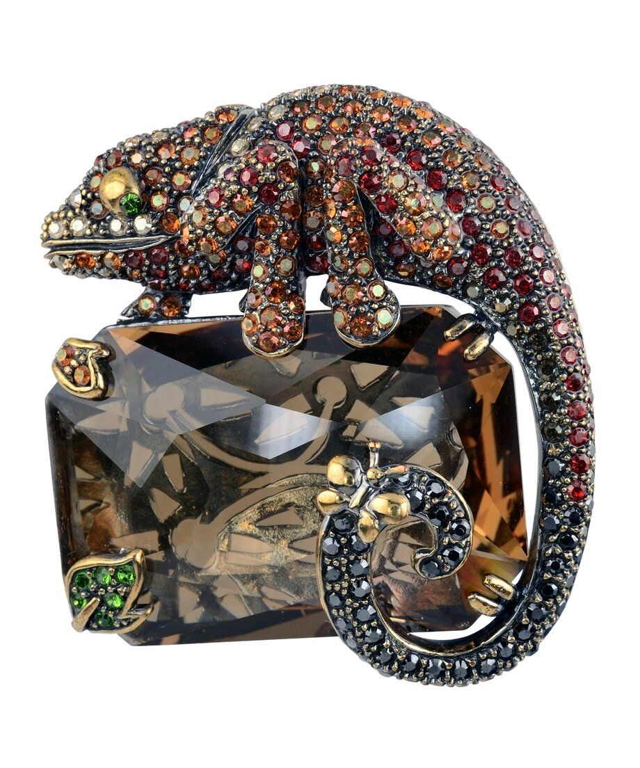 Broche Camaleón Marrón de plata y cristales de Swarovski en diversos tonos de la colección exclusiva de Máximo Betro. Joyería Turón, tienda online.