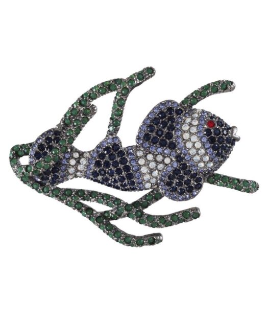 Broche Pez Payaso Azul de plata y cristales de Swarovski en diversos tonos de la colección exclusiva de Máximo Betro. Joyería Turón, tienda online.