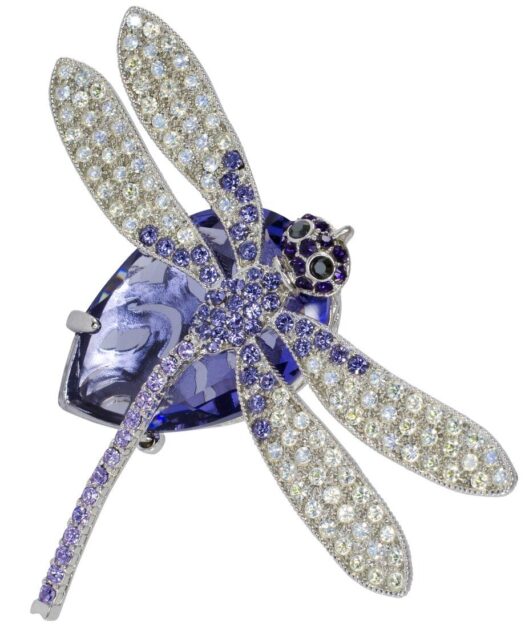 Broche Libélula Azul de plata y cristales de Swarovski en diversos tonos de la colección exclusiva de Máximo Betro. Joyería Turón, tienda online.
